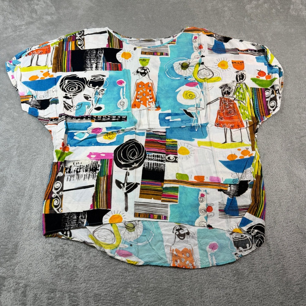 Jams World Promenade Top Women Large Multicolor Art Graphic Short Sleeve Rayon